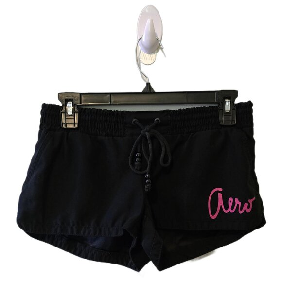 Vintage Y2K Aeropostale Black Shorts Pink Spellout Logo Drawstring Active Sz S - Picture 1 of 7